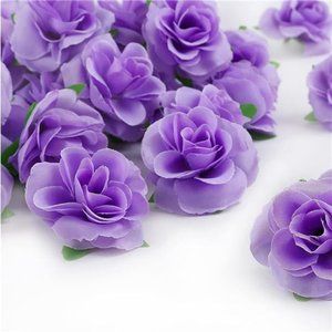 50pcs Purple Roses Artificial Flowers Bulk 1.6" Small Silk Fake Flower Heads